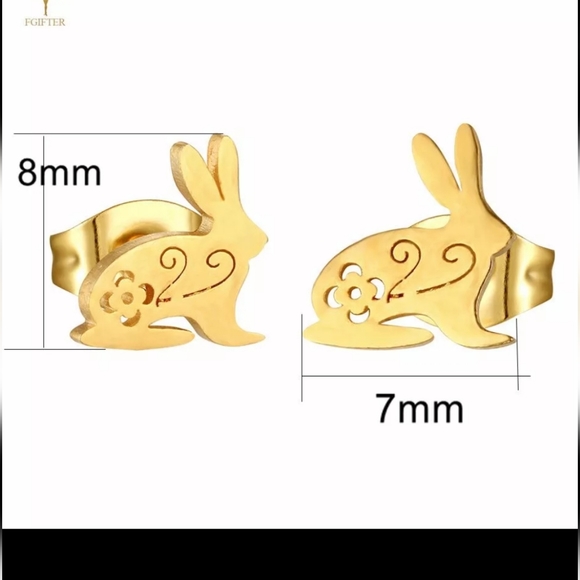 Bunny rabbit Stud earrings real gold stainless steel New Easter - Picture 9 of 9